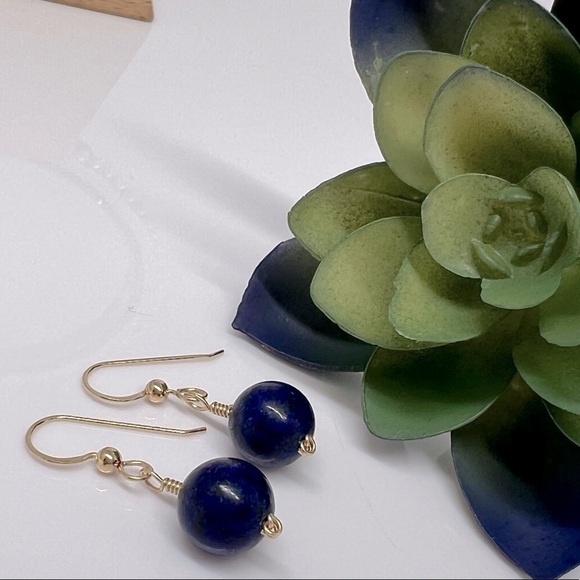 ARTISAN Blue Lapis Gold Wire Wrap Drop Earrings - Picture 14 of 14